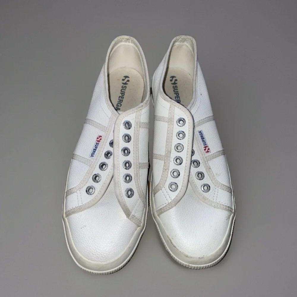 Superga white Sneakers NO LACES Men US 9 Women 10.5 EU 42 UK 8 Perfect Condition